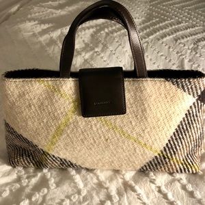 Burberry plaid tweed ivory and brown purse.